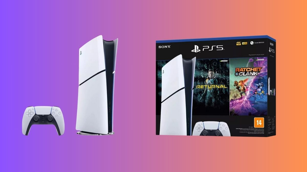 Conheça o Console Sony PlayStation 5 Digital Slim,1TB Branco com Returnal e Ratchet & Clank. Dois jogos incríveis para iniciar sua jornada PS5
